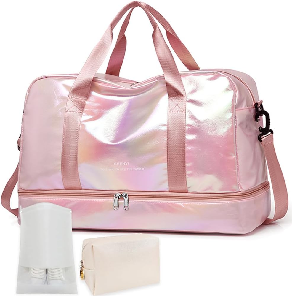 Gym Bag for Women Sports Travel Duffel Bag with Toiletry Bag Weekender Overnight Carry On Bag with Shoes Compartment Wet Pocket for Girls Yoga Workout Swim Bags Yellow