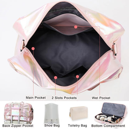 Gym Bag for Women Sports Travel Duffel Bag with Toiletry Bag Weekender Overnight Carry On Bag with Shoes Compartment Wet Pocket for Girls Yoga Workout Swim Bags Yellow