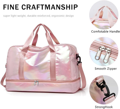 Gym Bag for Women Sports Travel Duffel Bag with Toiletry Bag Weekender Overnight Carry On Bag with Shoes Compartment Wet Pocket for Girls Yoga Workout Swim Bags Yellow