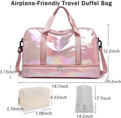 Gym Bag for Women Sports Travel Duffel Bag with Toiletry Bag Weekender Overnight Carry On Bag with Shoes Compartment Wet Pocket for Girls Yoga Workout Swim Bags Yellow