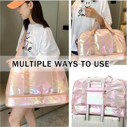 Gym Bag for Women Sports Travel Duffel Bag with Toiletry Bag Weekender Overnight Carry On Bag with Shoes Compartment Wet Pocket for Girls Yoga Workout Swim Bags Yellow