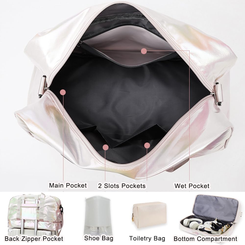 Gym Bag for Women Sports Travel Duffel Bag with Toiletry Bag Weekender Overnight Carry On Bag with Shoes Compartment Wet Pocket for Girls Yoga Workout Swim Bags Yellow