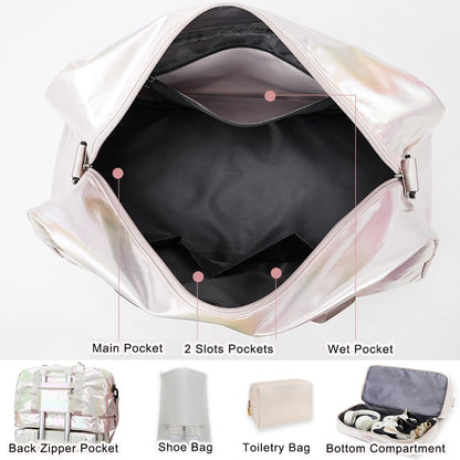 Gym Bag for Women Sports Travel Duffel Bag with Toiletry Bag Weekender Overnight Carry On Bag with Shoes Compartment Wet Pocket for Girls Yoga Workout Swim Bags Yellow