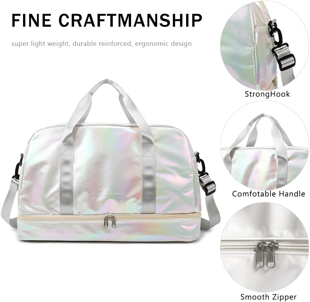 Gym Bag for Women Sports Travel Duffel Bag with Toiletry Bag Weekender Overnight Carry On Bag with Shoes Compartment Wet Pocket for Girls Yoga Workout Swim Bags Yellow