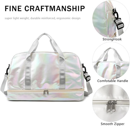Gym Bag for Women Sports Travel Duffel Bag with Toiletry Bag Weekender Overnight Carry On Bag with Shoes Compartment Wet Pocket for Girls Yoga Workout Swim Bags Yellow