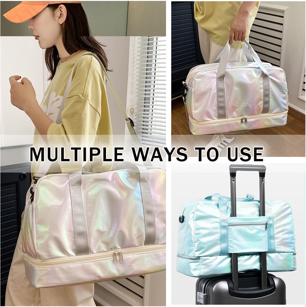 Gym Bag for Women Sports Travel Duffel Bag with Toiletry Bag Weekender Overnight Carry On Bag with Shoes Compartment Wet Pocket for Girls Yoga Workout Swim Bags Yellow