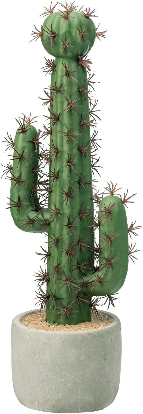 MyGift 16 Inch Faux Saguaro Cactus Plant Cement Planter Southwest Decor