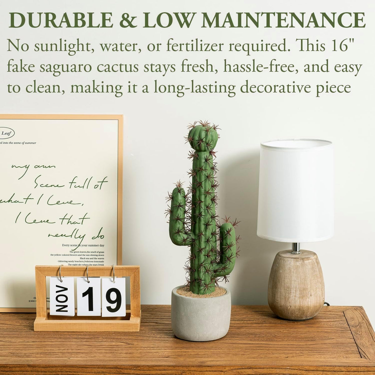 MyGift 16 Inch Faux Saguaro Cactus Plant Cement Planter Southwest Decor