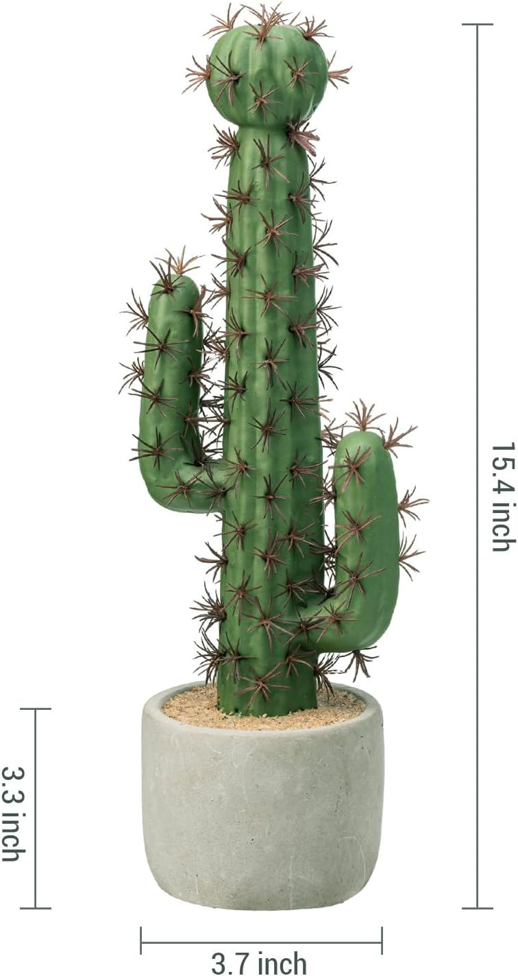 MyGift 16 Inch Faux Saguaro Cactus Plant Cement Planter Southwest Decor