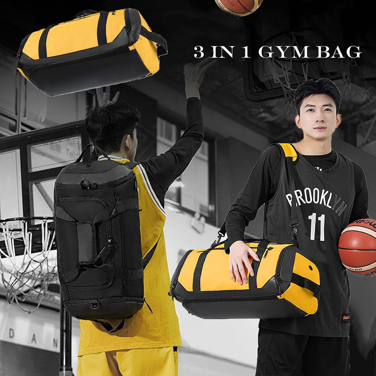 Gym Duffle Bags Gym Bag for Men Travel Duffle Bag With Shoe Compartment Wet Pocket Sports Duffle Bag Weekender Overnight Backpack (Yellow)