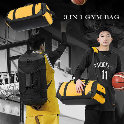 Gym Duffle Bags Gym Bag for Men Travel Duffle Bag With Shoe Compartment Wet Pocket Sports Duffle Bag Weekender Overnight Backpack (Yellow)