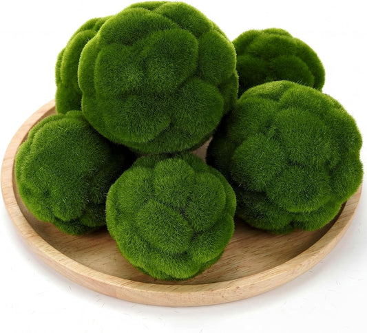 6 Pcs Fake Green Moss Balls Decorative for Bowl 4.72 Inch & 3.94 Inch Moss Balls Decorative for Centerpiece Bowl Simulated Topiary Ball Floral Arrangements for Home Garden Wedding Party Decor