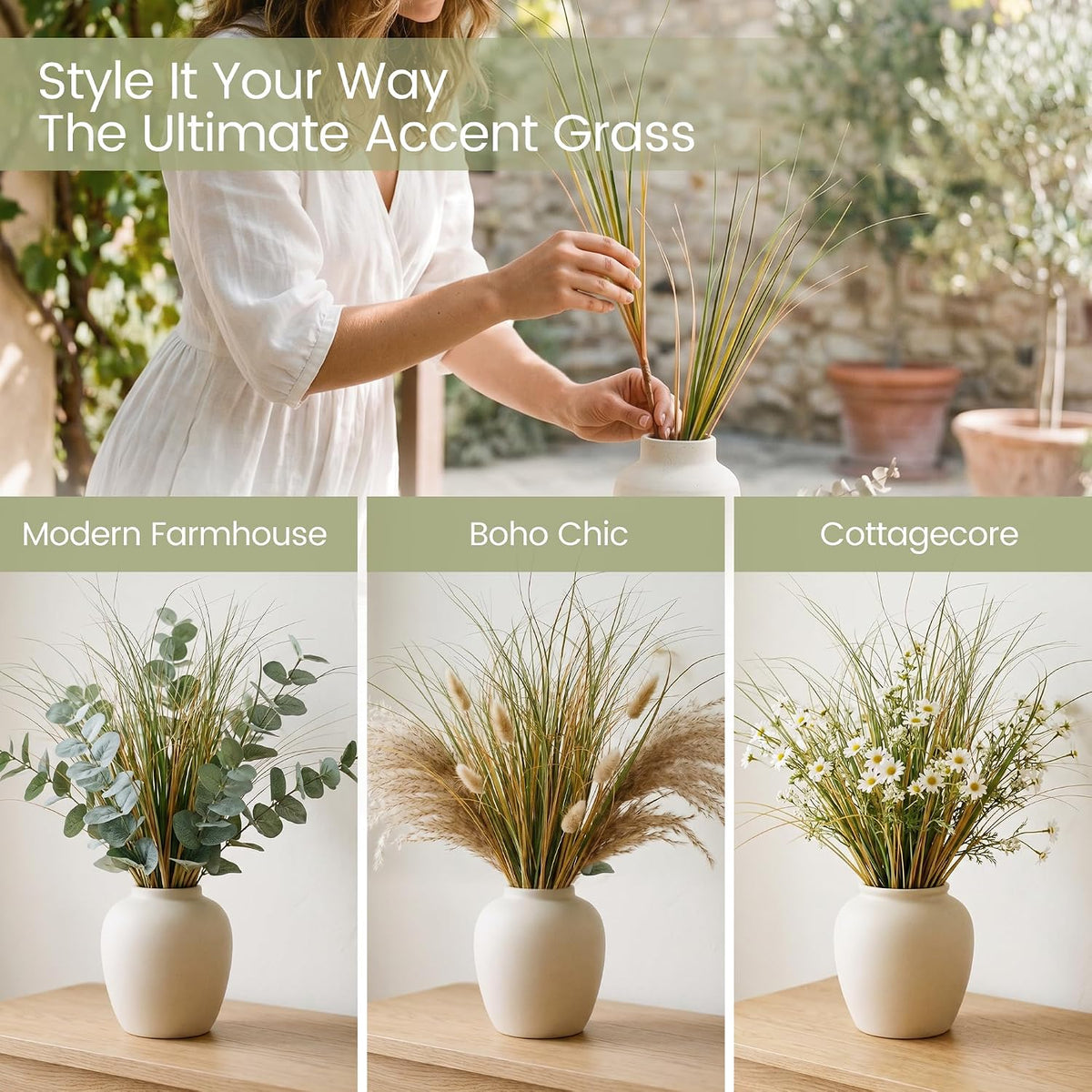 20PCS Artificial Onion Grass Stems 17.7in Faux Greenery Floral Arrangements