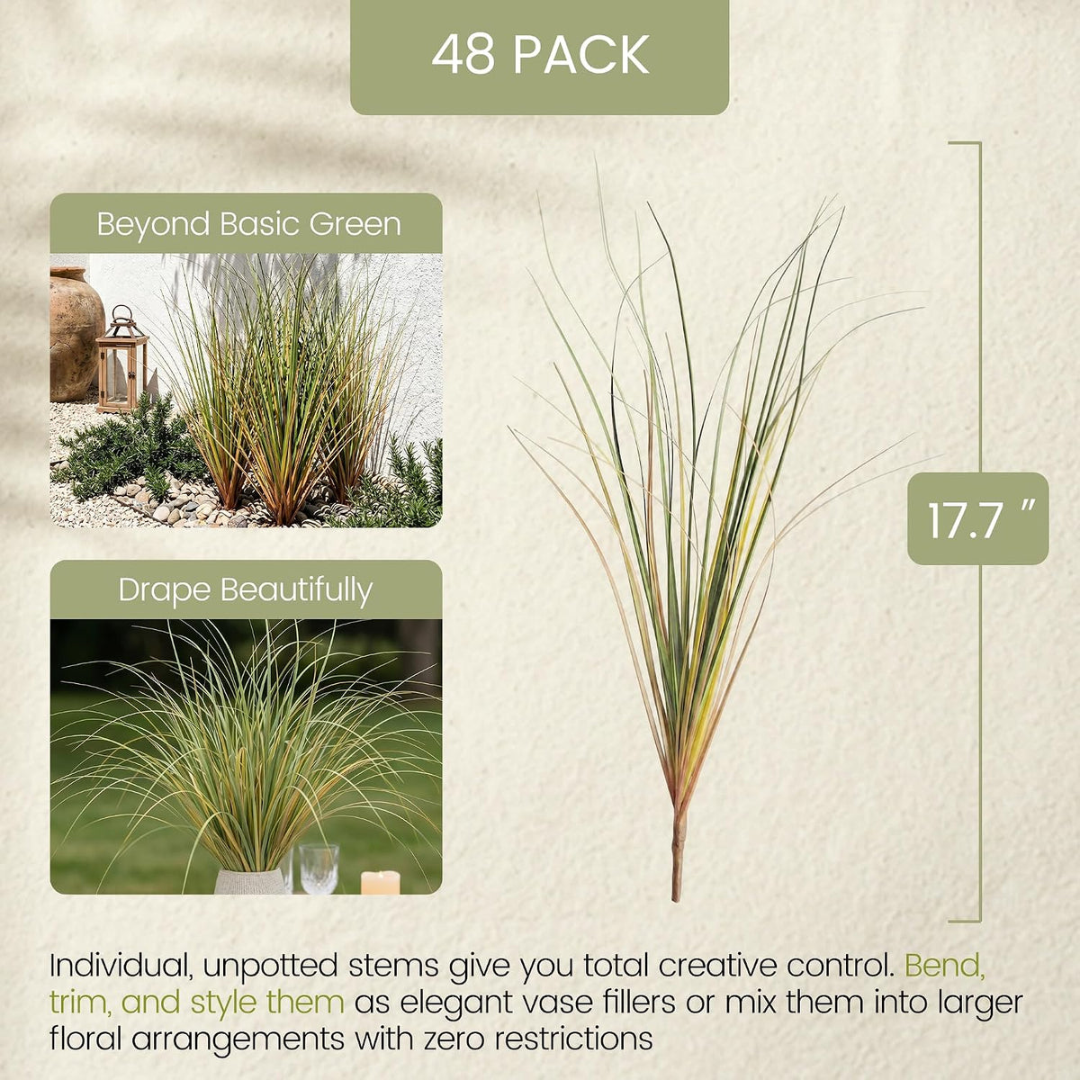 20PCS Artificial Onion Grass Stems 17.7in Faux Greenery Floral Arrangements