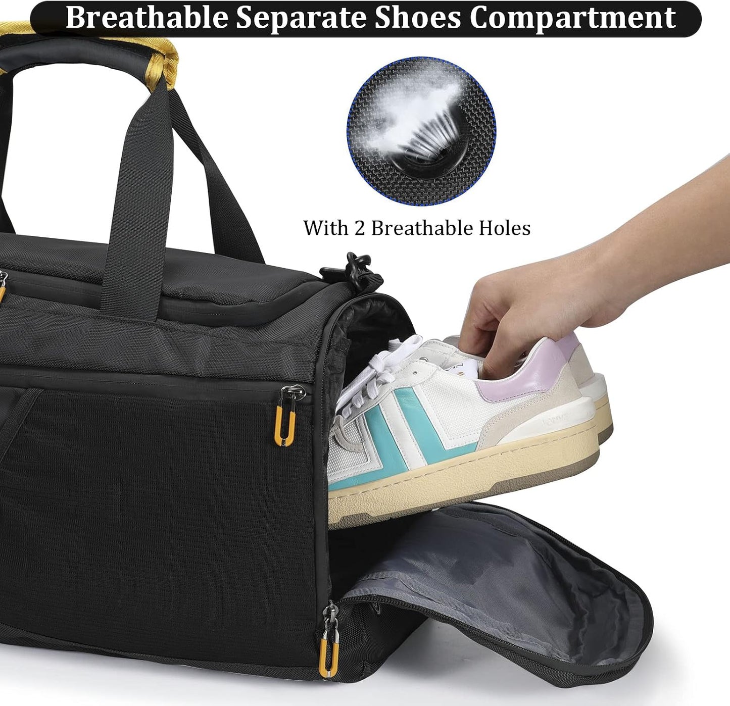 Raipult Gym Duffle Bag for Men Women, Travel Duffel Bag Backpack with Shoe Compartment & Wet Pocket, 50L Waterproof Sports Overnight Weekender Bag with USB Port, Black