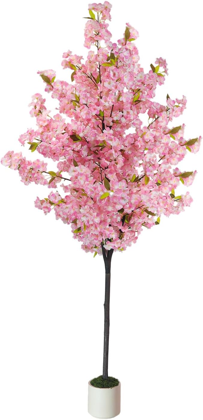 Artificial Cherry Blossom Tree 6FT Fall Decor Cherry Blossom Decor Fake Tree - Pink Tree: Realistic Sakura Flowers Pink Plant, Lifelike Silk Faux Tree for Home Living Room Office Indoor Outdoor Decor