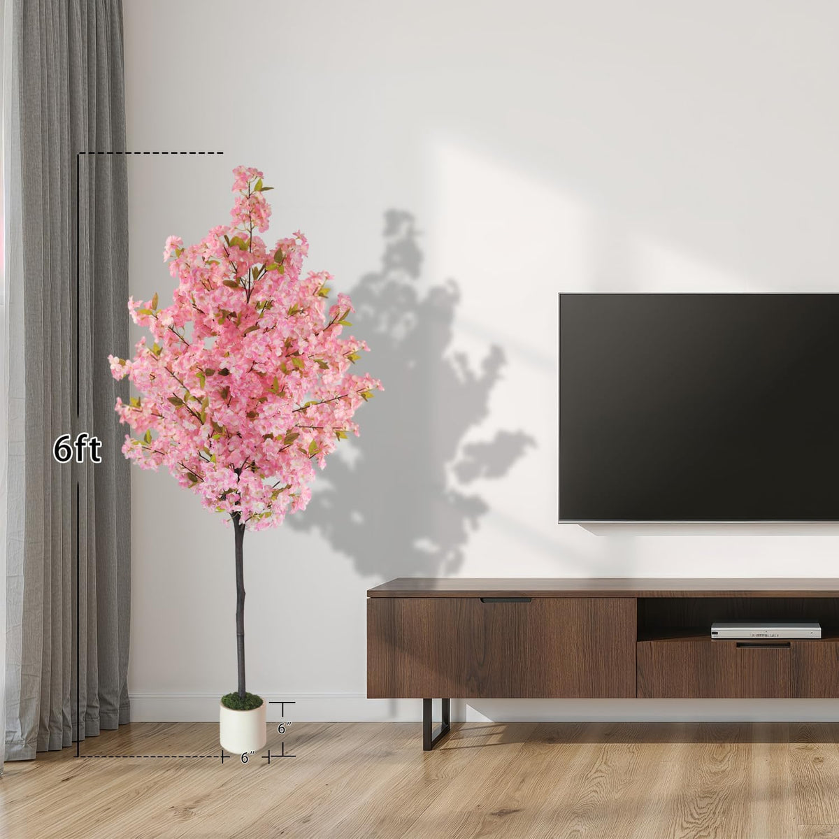 Artificial Cherry Blossom Tree 6FT Fall Decor Cherry Blossom Decor Fake Tree - Pink Tree: Realistic Sakura Flowers Pink Plant, Lifelike Silk Faux Tree for Home Living Room Office Indoor Outdoor Decor