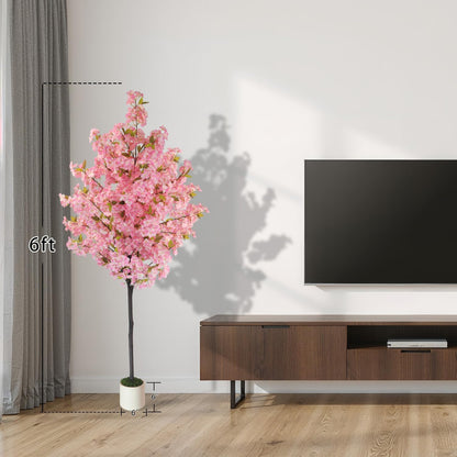 Artificial Cherry Blossom Tree 6FT Fall Decor Cherry Blossom Decor Fake Tree - Pink Tree: Realistic Sakura Flowers Pink Plant, Lifelike Silk Faux Tree for Home Living Room Office Indoor Outdoor Decor