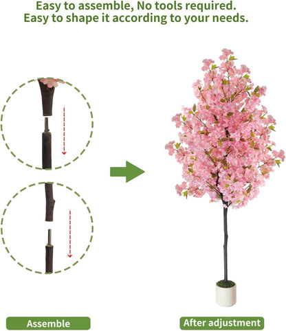 Artificial Cherry Blossom Tree 6FT Fall Decor Cherry Blossom Decor Fake Tree - Pink Tree: Realistic Sakura Flowers Pink Plant, Lifelike Silk Faux Tree for Home Living Room Office Indoor Outdoor Decor