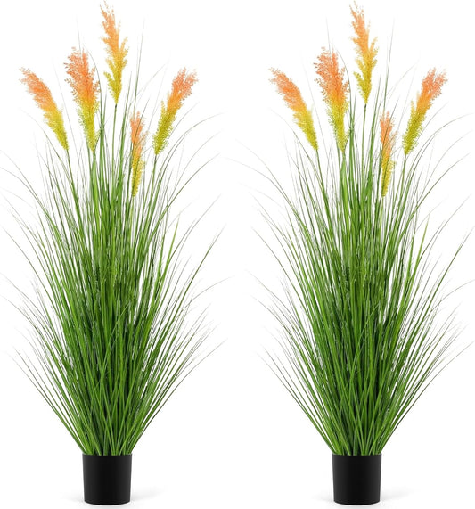 Thiccywoov 2 Pack 4 ft Tall Artificial Grass Plant Outdoor Faux Pampas Grass Potted Ornamental Plant UV Resistant Boho Fake Greenery Shrubs for Housewarming Patio Porch Entryway Balcony Indoor Decor