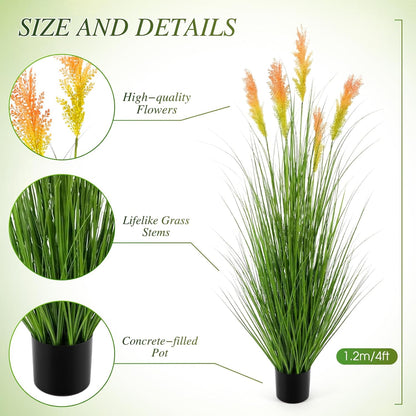 Thiccywoov 2 Pack 4 ft Tall Artificial Grass Plant Outdoor Faux Pampas Grass Potted Ornamental Plant UV Resistant Boho Fake Greenery Shrubs for Housewarming Patio Porch Entryway Balcony Indoor Decor