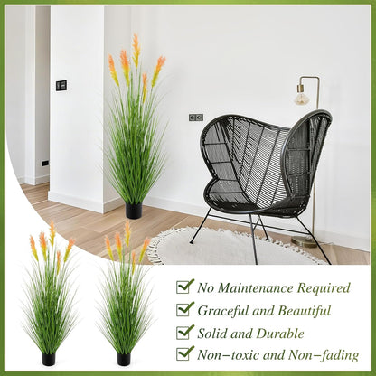 Thiccywoov 2 Pack 4 ft Tall Artificial Grass Plant Outdoor Faux Pampas Grass Potted Ornamental Plant UV Resistant Boho Fake Greenery Shrubs for Housewarming Patio Porch Entryway Balcony Indoor Decor