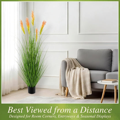 Thiccywoov 2 Pack 4 ft Tall Artificial Grass Plant Outdoor Faux Pampas Grass Potted Ornamental Plant UV Resistant Boho Fake Greenery Shrubs for Housewarming Patio Porch Entryway Balcony Indoor Decor