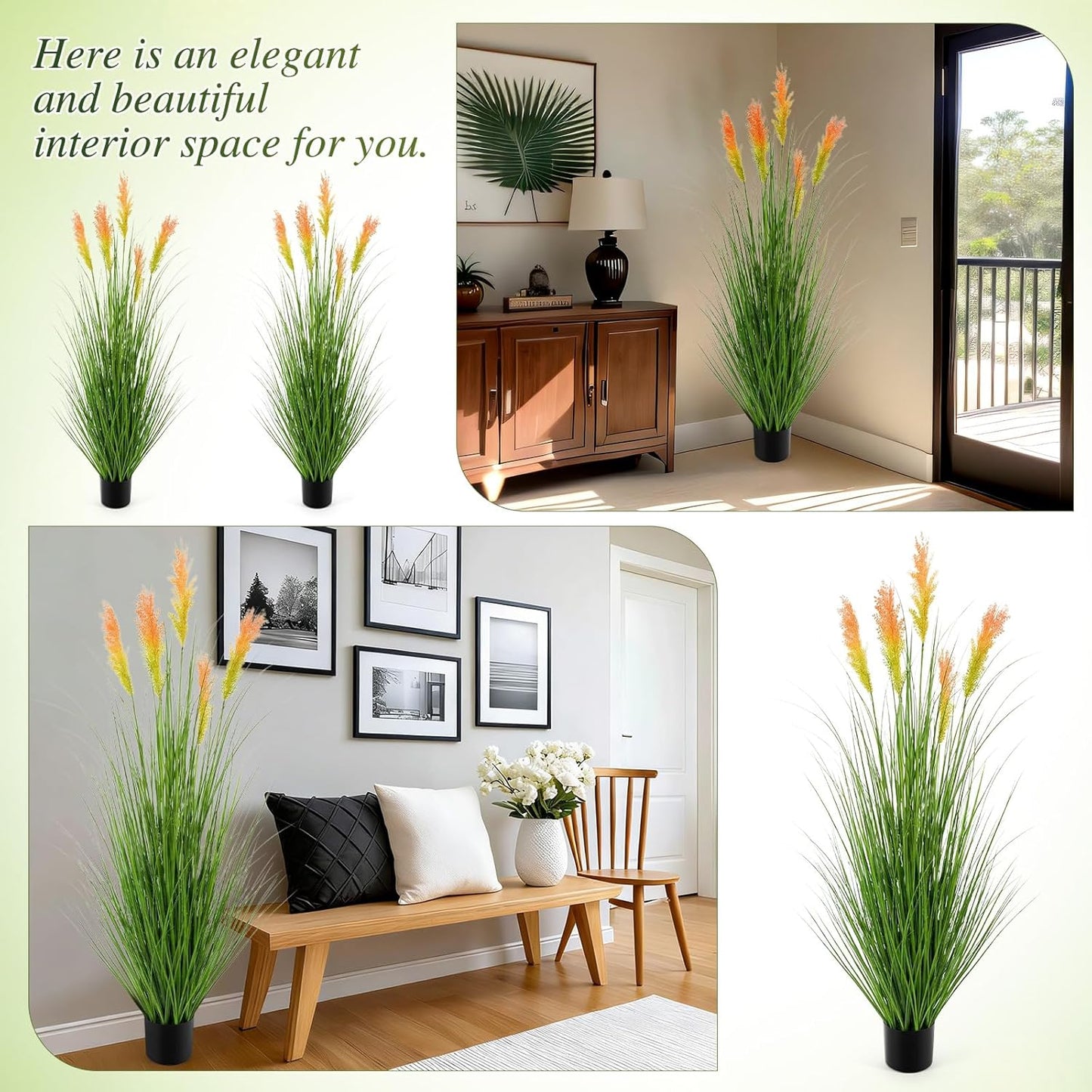 Thiccywoov 2 Pack 4 ft Tall Artificial Grass Plant Outdoor Faux Pampas Grass Potted Ornamental Plant UV Resistant Boho Fake Greenery Shrubs for Housewarming Patio Porch Entryway Balcony Indoor Decor