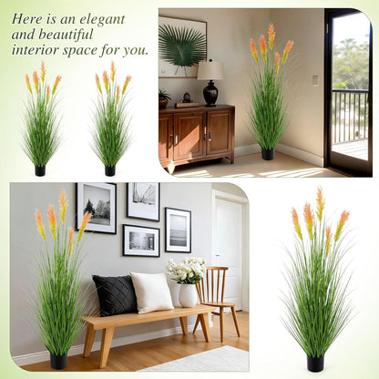 Thiccywoov 2 Pack 4 ft Tall Artificial Grass Plant Outdoor Faux Pampas Grass Potted Ornamental Plant UV Resistant Boho Fake Greenery Shrubs for Housewarming Patio Porch Entryway Balcony Indoor Decor