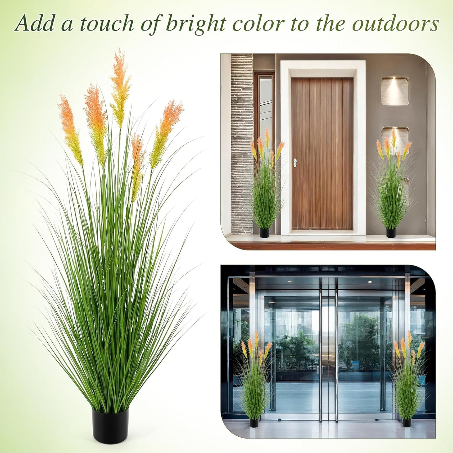 Thiccywoov 2 Pack 4 ft Tall Artificial Grass Plant Outdoor Faux Pampas Grass Potted Ornamental Plant UV Resistant Boho Fake Greenery Shrubs for Housewarming Patio Porch Entryway Balcony Indoor Decor