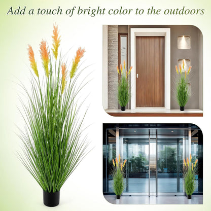 Thiccywoov 2 Pack 4 ft Tall Artificial Grass Plant Outdoor Faux Pampas Grass Potted Ornamental Plant UV Resistant Boho Fake Greenery Shrubs for Housewarming Patio Porch Entryway Balcony Indoor Decor