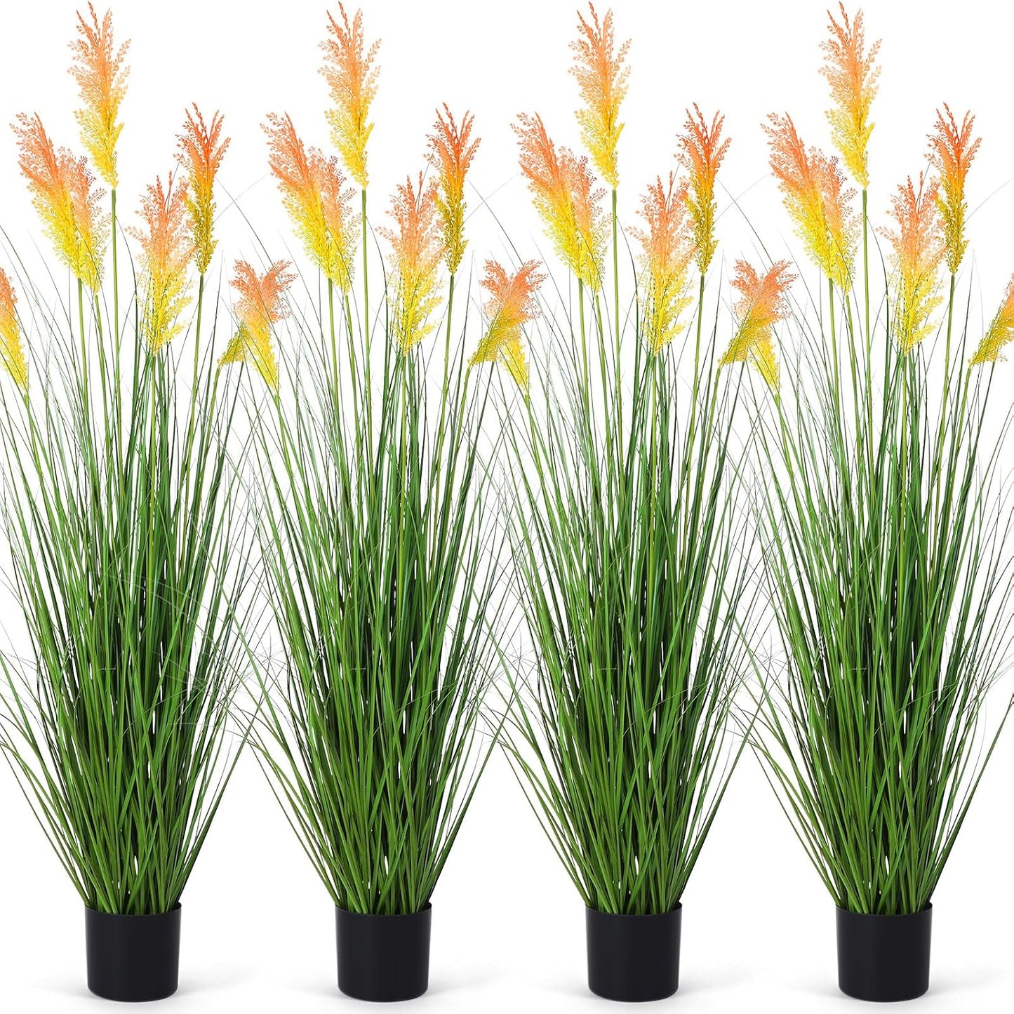 Thiccywoov 2 Pack 4 ft Tall Artificial Grass Plant Outdoor Faux Pampas Grass Potted Ornamental Plant UV Resistant Boho Fake Greenery Shrubs for Housewarming Patio Porch Entryway Balcony Indoor Decor