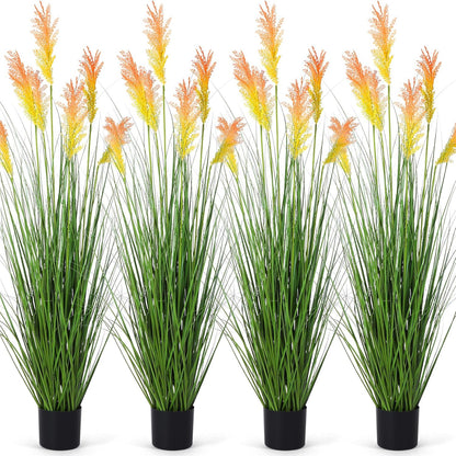 Thiccywoov 2 Pack 4 ft Tall Artificial Grass Plant Outdoor Faux Pampas Grass Potted Ornamental Plant UV Resistant Boho Fake Greenery Shrubs for Housewarming Patio Porch Entryway Balcony Indoor Decor