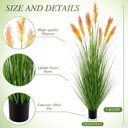 Thiccywoov 2 Pack 4 ft Tall Artificial Grass Plant Outdoor Faux Pampas Grass Potted Ornamental Plant UV Resistant Boho Fake Greenery Shrubs for Housewarming Patio Porch Entryway Balcony Indoor Decor
