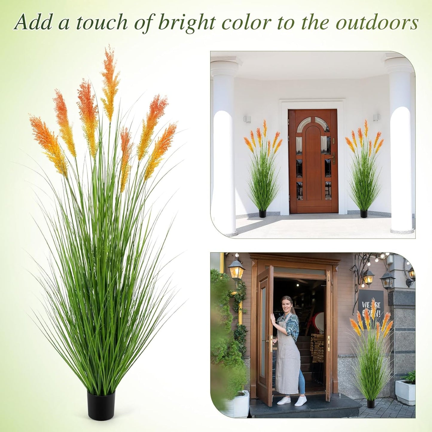 Thiccywoov 2 Pack 4 ft Tall Artificial Grass Plant Outdoor Faux Pampas Grass Potted Ornamental Plant UV Resistant Boho Fake Greenery Shrubs for Housewarming Patio Porch Entryway Balcony Indoor Decor