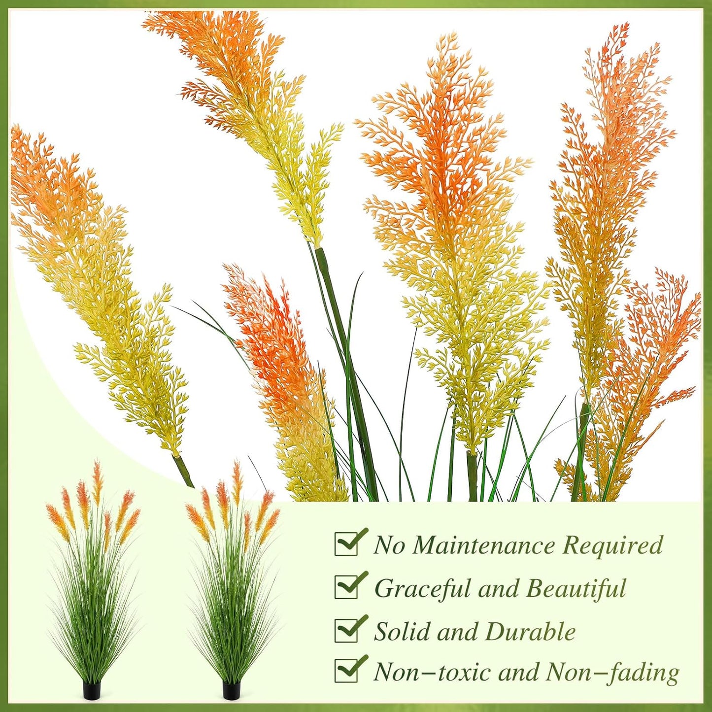 Thiccywoov 2 Pack 4 ft Tall Artificial Grass Plant Outdoor Faux Pampas Grass Potted Ornamental Plant UV Resistant Boho Fake Greenery Shrubs for Housewarming Patio Porch Entryway Balcony Indoor Decor