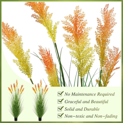 Thiccywoov 2 Pack 4 ft Tall Artificial Grass Plant Outdoor Faux Pampas Grass Potted Ornamental Plant UV Resistant Boho Fake Greenery Shrubs for Housewarming Patio Porch Entryway Balcony Indoor Decor