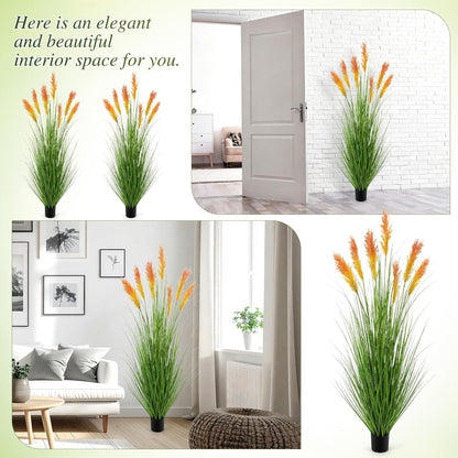 Thiccywoov 2 Pack 4 ft Tall Artificial Grass Plant Outdoor Faux Pampas Grass Potted Ornamental Plant UV Resistant Boho Fake Greenery Shrubs for Housewarming Patio Porch Entryway Balcony Indoor Decor