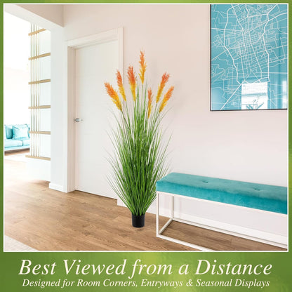 Thiccywoov 2 Pack 4 ft Tall Artificial Grass Plant Outdoor Faux Pampas Grass Potted Ornamental Plant UV Resistant Boho Fake Greenery Shrubs for Housewarming Patio Porch Entryway Balcony Indoor Decor