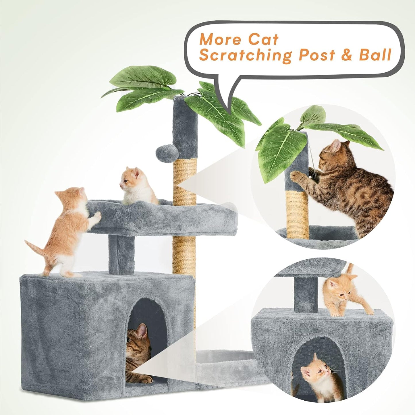 31.5" Cat Tree Tower for Indoor Cats with Green Leaves, Cat Condo Cozy Plush with Hang Ball and Leaf Shape Design, Cat Furniture Pet House with Scratching Posts, Green