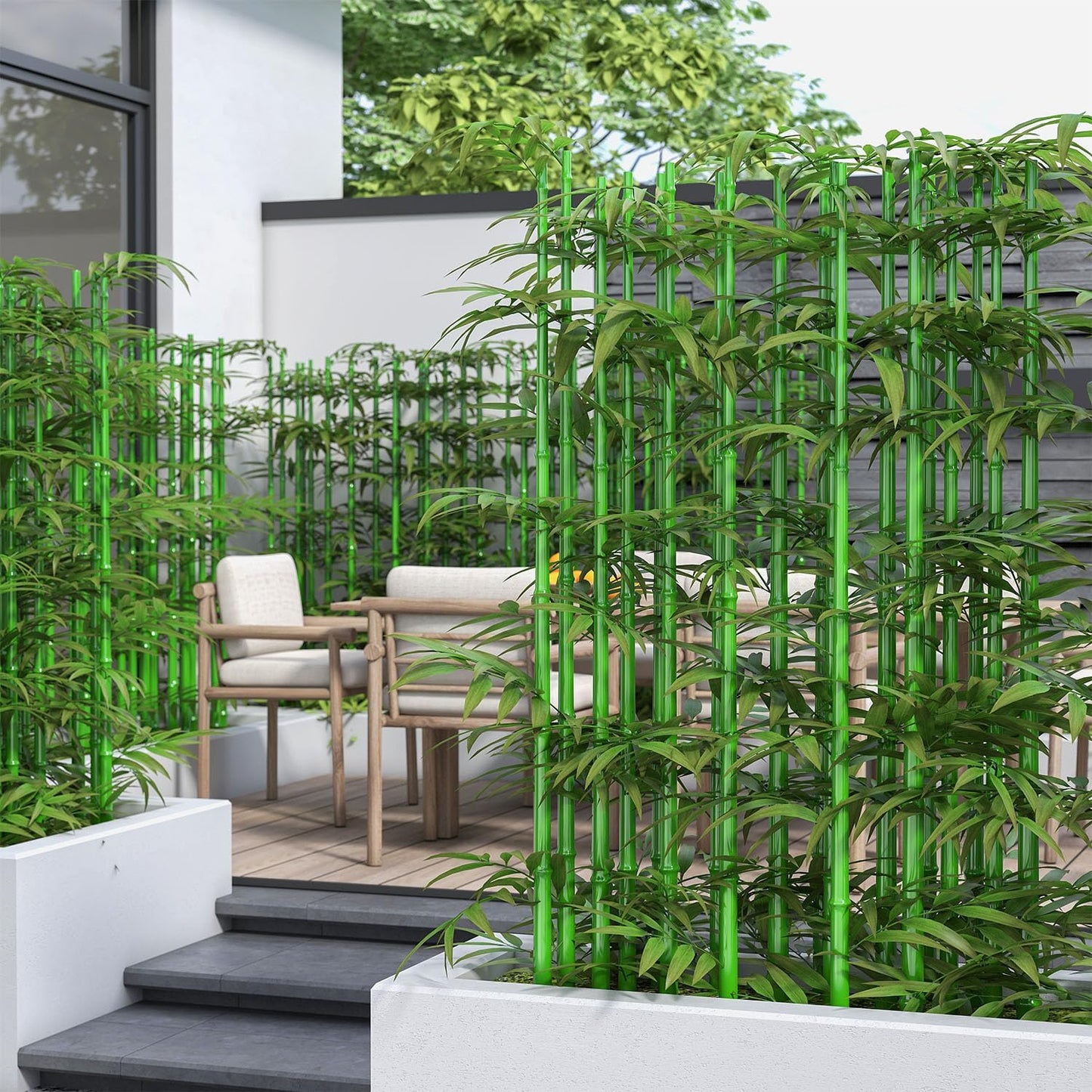 Artificial Bamboo Tree 5ft Fake Bamboo Privacy Screen Plants 10Pack | Fake Bamboo Plants with Silk Leaves for Garden Fence Courtyard Patio Decoration Divider Home Privacy Screening