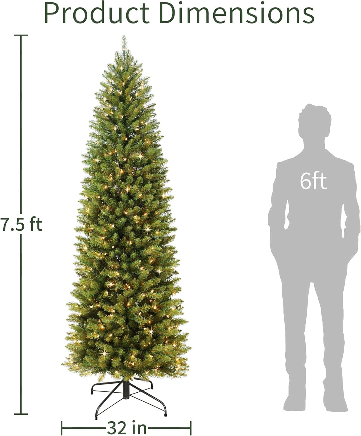7.5ft Pre-Lit Fraser Fir Pencil Christmas Tree