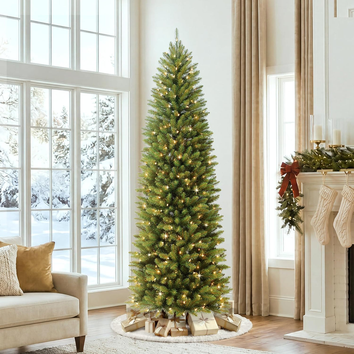 7.5ft Pre-Lit Fraser Fir Pencil Christmas Tree