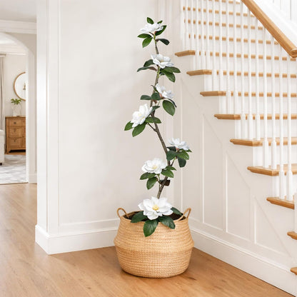 Rubber Tree 4.6 FT Artificial Magnolia Tree in Planter Pot, Faux Plants Indoor Faux Floor Plant Artificial Plants with 7 Pcs Calla Lily Flowers for Home Office Living Room Decor Indoor