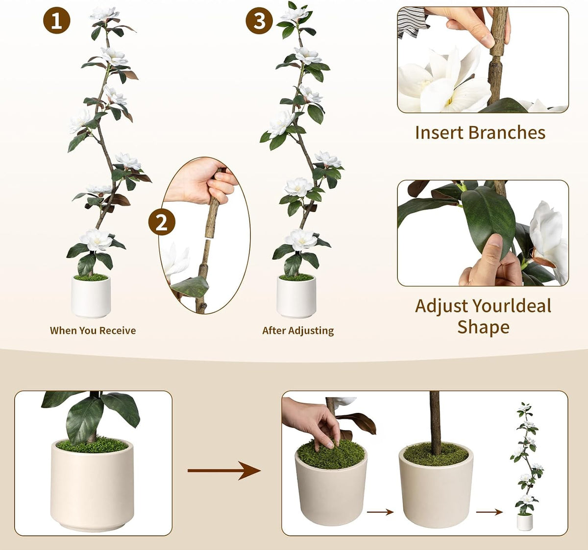 Rubber Tree 4.6 FT Artificial Magnolia Tree in Planter Pot, Faux Plants Indoor Faux Floor Plant Artificial Plants with 7 Pcs Calla Lily Flowers for Home Office Living Room Decor Indoor