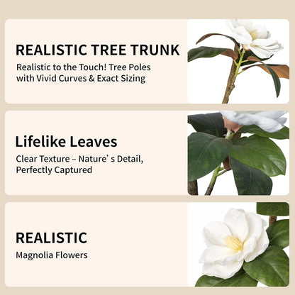 Rubber Tree 4.6 FT Artificial Magnolia Tree in Planter Pot, Faux Plants Indoor Faux Floor Plant Artificial Plants with 7 Pcs Calla Lily Flowers for Home Office Living Room Decor Indoor