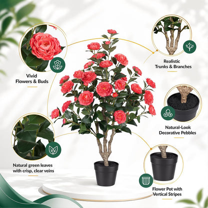Rubber Tree 4.6 FT Artificial Magnolia Tree in Planter Pot, Faux Plants Indoor Faux Floor Plant Artificial Plants with 7 Pcs Calla Lily Flowers for Home Office Living Room Decor Indoor