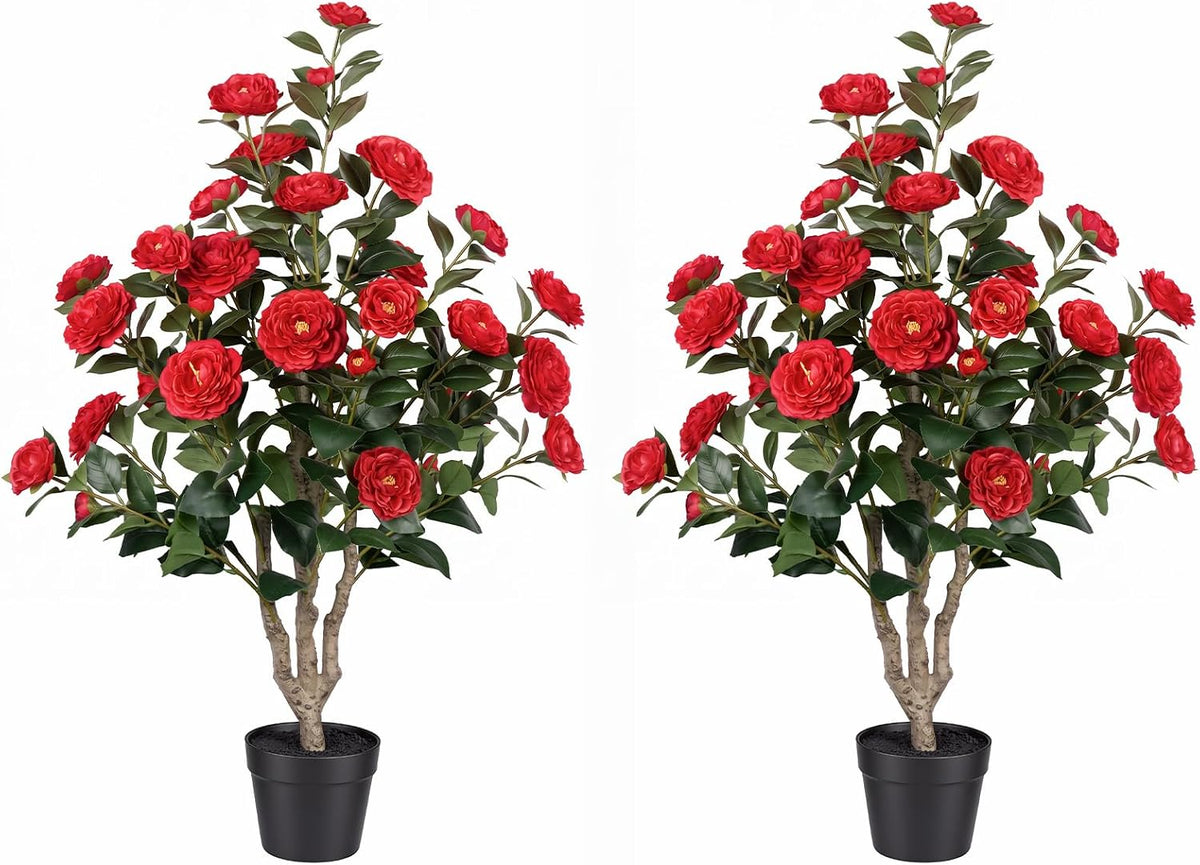 Rubber Tree 4.6 FT Artificial Magnolia Tree in Planter Pot, Faux Plants Indoor Faux Floor Plant Artificial Plants with 7 Pcs Calla Lily Flowers for Home Office Living Room Decor Indoor