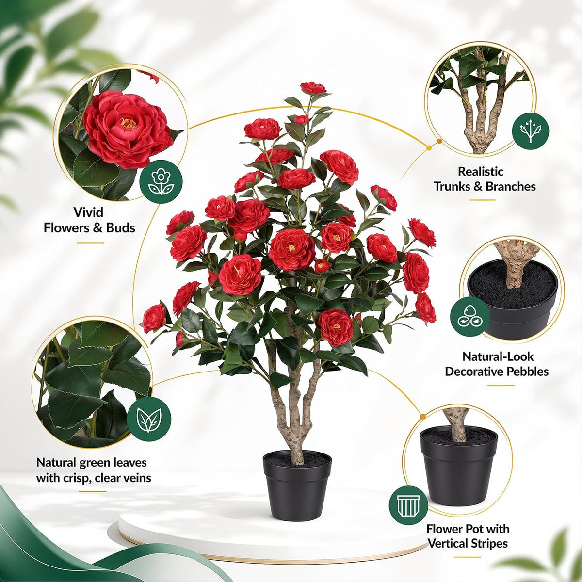 Rubber Tree 4.6 FT Artificial Magnolia Tree in Planter Pot, Faux Plants Indoor Faux Floor Plant Artificial Plants with 7 Pcs Calla Lily Flowers for Home Office Living Room Decor Indoor