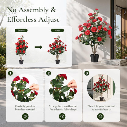 Rubber Tree 4.6 FT Artificial Magnolia Tree in Planter Pot, Faux Plants Indoor Faux Floor Plant Artificial Plants with 7 Pcs Calla Lily Flowers for Home Office Living Room Decor Indoor